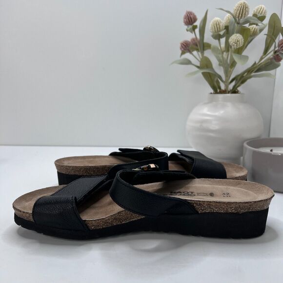 NAOT Anabel Nubuck Leather Cork Wedge Sandal Tortoise Buckle Black Women's US 11 - Picture 6 of 9